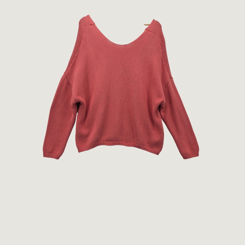 Banana Republic Silk Blend V Neck Sweater Pink Oversized Knit Pullover Large L